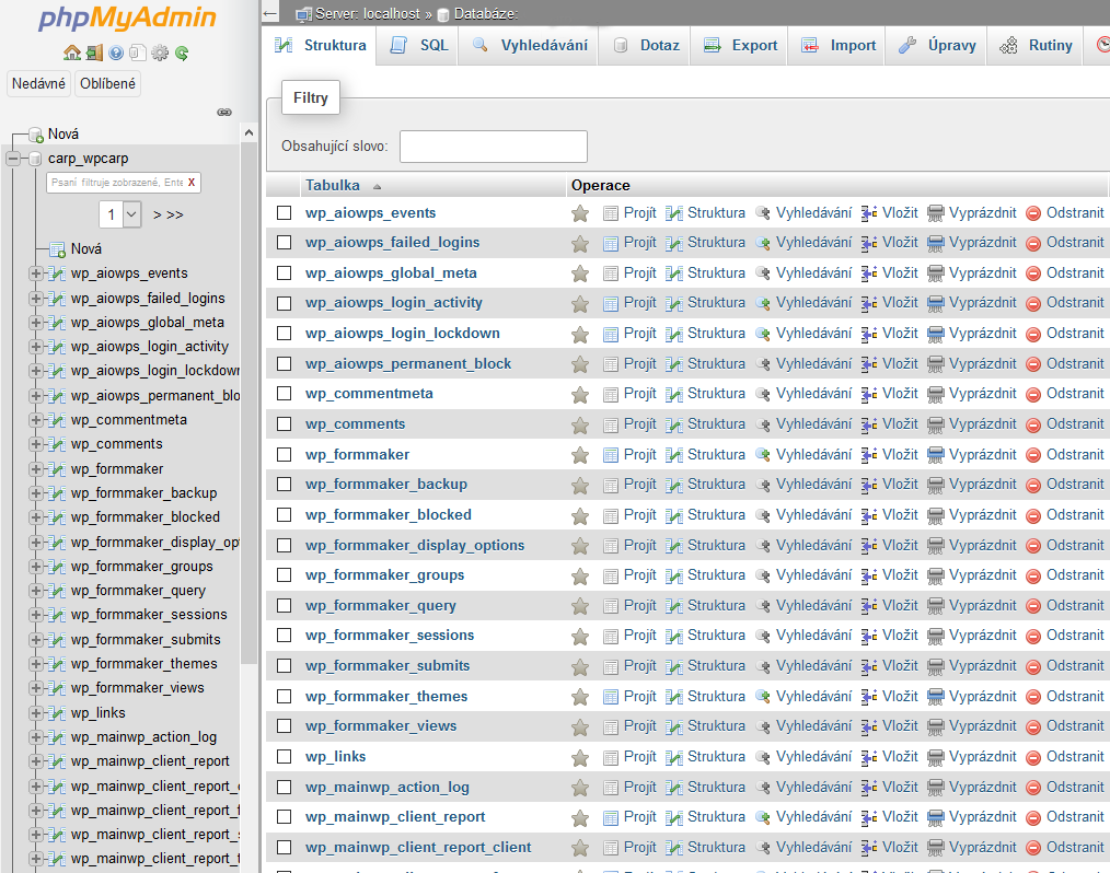 Oprava PhpMyAdmin